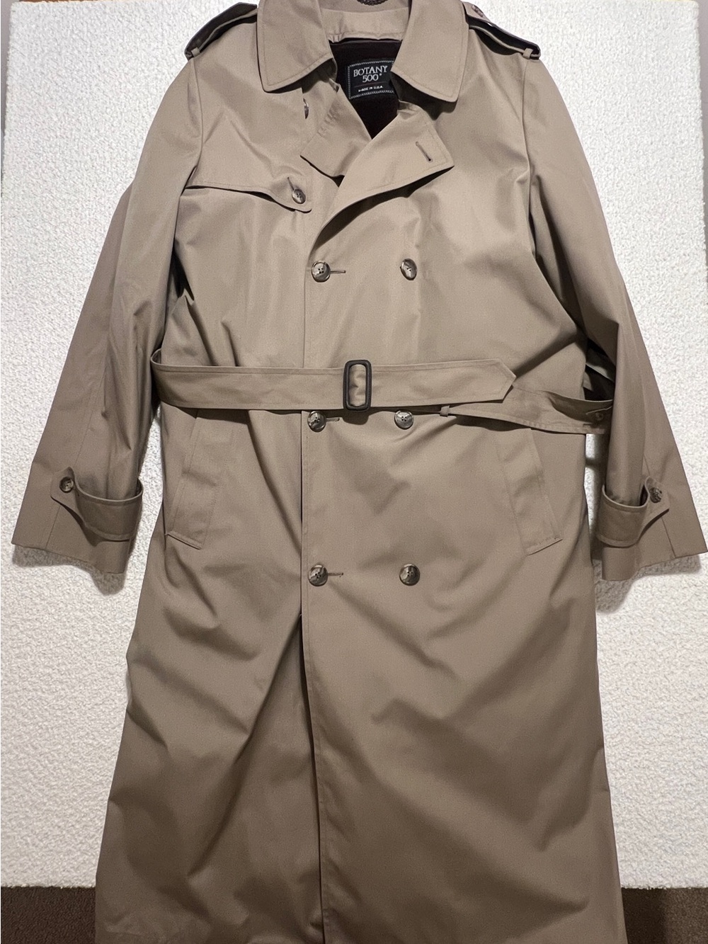 Vintage Botany 500 Trench Coat Removable Liner Size Medium Double-Breasted Belt
